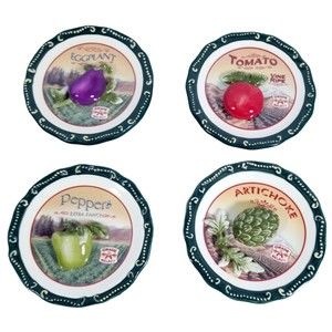 MWW Market 4.25" 3D Set 4 Mini Plates Veggies Pepper Artichoke Tomato Eggplant
